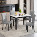TREXM 5-Piece  Dining Table Set for 4, Modern Kitchen Table and Chairs Set of 4, Marble Dining Table with 4 Upholstered Chairs for Small Space (White/Light Gray+Black)
