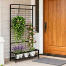 Plant Holder,Metal Tall Plant Stand with Trellis and Hanging Bar,for Indoor Outdoor Use