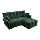 Modern Chenille Fabric 2-Seater Sofa with Ottoman - Minimalist Design in Green