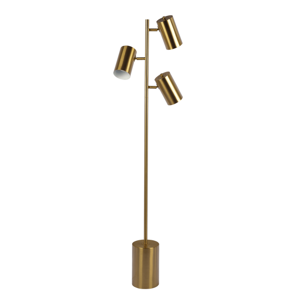 Harmony Brassed Gold Floor Lamp with Rotary Switch Triple Spots Metal Block Base