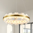 Modern Alabaster Linear Chandelier, 20 Inch Round Adjustable Flushmount Ceiling Light Fixture for Living Room, Over Table, Bedroom, Hallway, Entryway