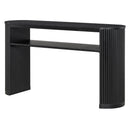 TREXM Rustic Console Table with Fluted Legs - Farmhouse Entryway Sofa Table, Vintage Oval Hallway Accent Table with Ash Veneer Top and Glaze Finish, Open Shelf, Black