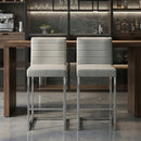 25.6 Inch Counter Height Bar Stools Set of 2 with PU Cushion and Back Modern Bar Chairs for Kitchen Island Counter with Metal Leg for Restaurant Dining Room Office, Grey and Silvery