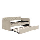 Twin Size Upholstered Daybed with Trundle and USB Charging Design, Velvet Upholstered Daybed Frame, Twin Sofa Bed for Living Room Bedroom, No Box Spring Needed,Plush velvet fabric LIGHT BEIGE