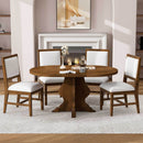 TREXM Farmhouse 5-Piece Dining Table Set with 4 Upholstered Chairs, Wood Extendable Dining Table with 15.7' Leaf for Extra Seating for Dining Room, Kitchen and Living Room (Brown)