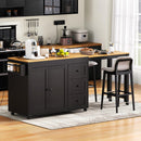 K&K 74.8' Kitchen Island with Extendable Dining Table, Kitchen Storage Cart with 3 Drawers, Power Outlet, Rolling Kitchen Island on Wheels with Spice Rack and 2 Door Cabinet, for Kitchen, Black