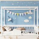 Twin Size Canopy Frame Floor Bed with Fence, Guardrails,White (Old Sku:W504P143278)