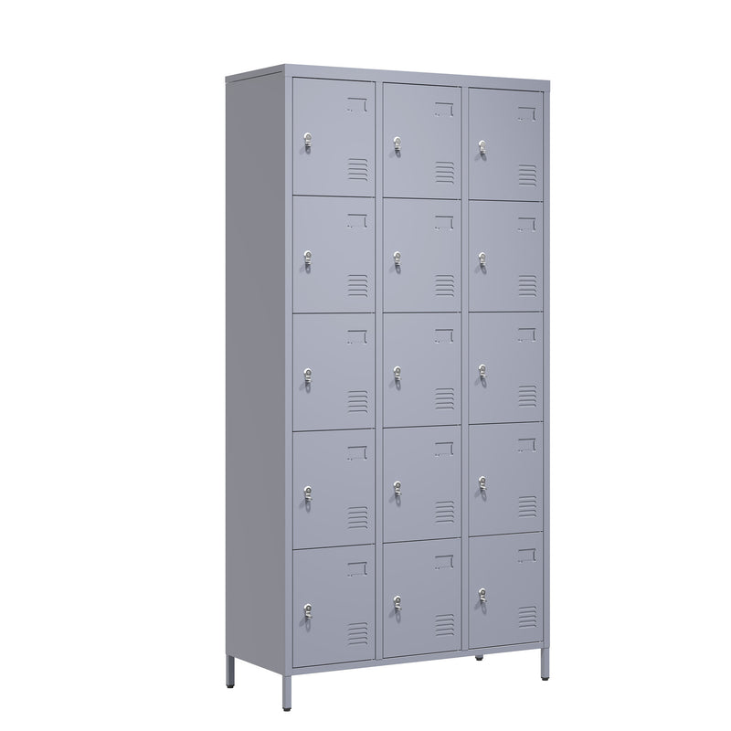 15 Door 72'H Metal Lockers With Lock for Employees,Storage Locker Cabinet for Home Gym Office School Garage,Easy Assembly,Gray