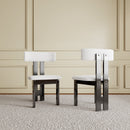 Set of 2 Modern Dining Chairs, Pure White Velvet Upholstery & Solid Wood Frame, Vertical Backrest Kitchen Chairs for Dining Room - Black