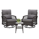 3-Piece Patio Furniture Set, Wicker Outdoor Bistro Set Swivel Glider Patio Chairs x 2 with Cushions, Side Table x 1, High Back All-Weather Rattan Outdoor Furniture for Porch, Backyard