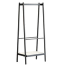 (Black) Solid Oak Wood Clothes Rack, Black Rattan Hanger Rack-clothes Rack with Shelves, Cloth Hanger Standing Garment Racks for Hanging Clothes