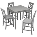 5 Piece Dining Table Set, Wooden Dining Square Table Set for 4, Counter Height Kitchen Table Set with Square Table and 4 Upholstered Chairs for Small Space, Gray