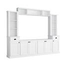 Minimalist Entertainment Wall Unit Set with Bridge for TVs Up to 75'', Ample Storage Space TV Stand with Adjustable Shelves, Modernist Large Media Console for Living Room, White