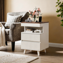 Modern Bedside Table with Gun Drawer,Bedside Table with Charging Station, 2 Drawers and Open Shelf,Side Table for Bedroom(White)