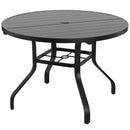 Round Outdoor Dining Table, 41' Round Patio Table Wood-Like Grain with 1.57' Umbrella Hole, Metal Outdoor Dining Tables for Backyard and Poolside