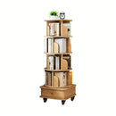 5 Tier Rotating Bookshelf with Wheels and Drawer, 360° Spinning Design, Space Saving Storage, for Home and Office, Wood MDF