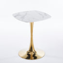 Modern Square Tulip Dining Table for 2-4 People, 24 Inch Small Kitchen Table with Golden Metal Base, White & Gold Finish, Ideal for Apartments, Cafes, Offices, and Living Rooms