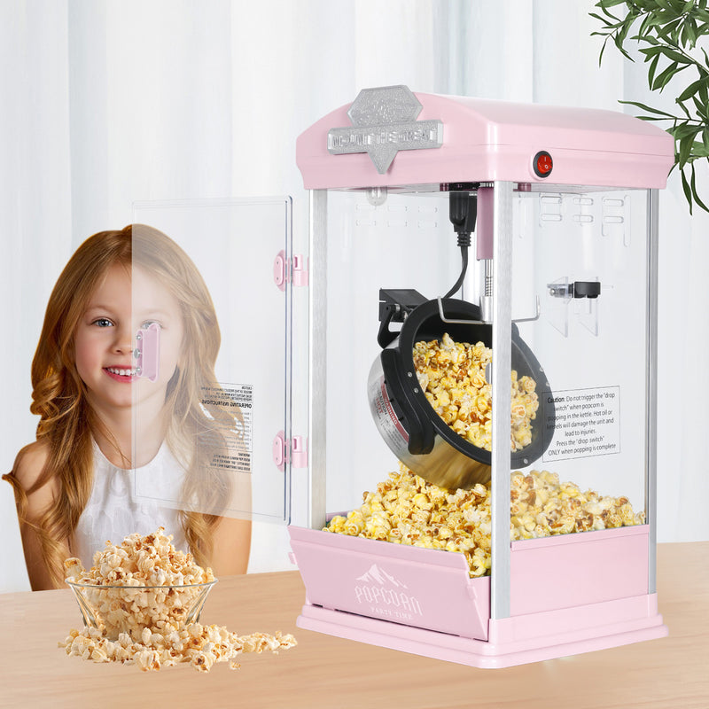 Portable Popcorn MAKER Machine, 8 Ounce Kettle Popcorn Maker , Warming Deck, Countertop Popcorn Popper for Parties, Events, and Home Theater, Pink