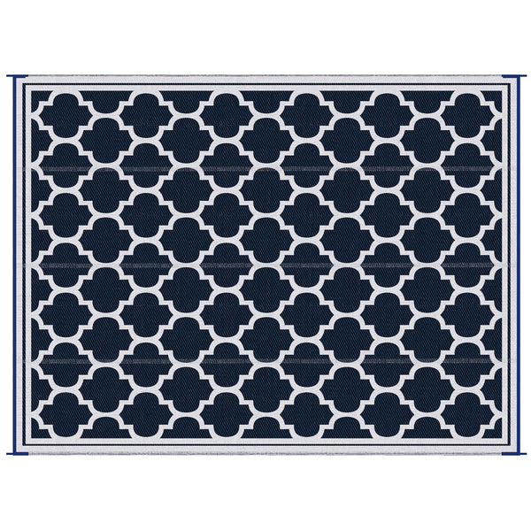 Outsunny Reversible Outdoor Rug Carpet, 9' x 18' Waterproof Plastic Straw Rug, Portable RV Camping Rugs with Carry Bag, Large Floor Mat for Backyard, Deck, Picnic, Beach, Blue & White