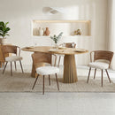 Solid wood stretching dining table + dark brown wicker dining chairs set of 4 - farmhouse style farm chairs