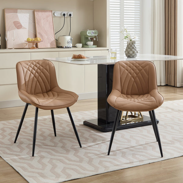 Dining Chairs Set of 2 Mid Century Modern Kitchen Chair Comfortable Upholstered Faux Leather Dinner Chairs for Kitchen Dining Room, Khaki