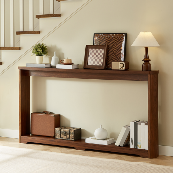70.1'corrugated texture storage table for entranceways, narrow wooden console sofa table, can be placed behind the sofa, suitable for entranceways, corridors, and front door.Walnut.70.1'L*8.7'W*35.5'H