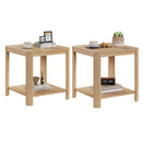 Rounded Corner End Tables Set of 2 – 22.1'' Square Nightstand with Vertical Wave Grain Legs, 2-Tier Boho Side Table for Living Room, Bedroom & Home Office (Oak)