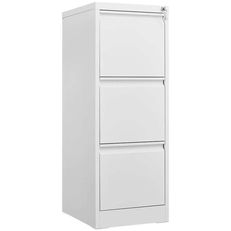 Steel Vertical File Cabinet with Lock - 3-Drawer Metal Storage for A4/Legal/Letter - White, 14.65 x 14.75 x 40.50 inches
