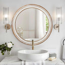 23.62 inches Round Wall Mirror for Bathroom Vanity, Wooden Farmhouse Circle Mirrors for Bedroom, Entryway, Living Room, Kithen Whitewash Edge Decorative Mirror for Home, Office