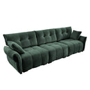 Elegant 3-Seater Sofa Set with Ottomans & Pillows, Solid Wood Frame, Textured Green Chenille, High-Rebound Cushions