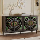 60.3 'Decorative Cabinet with 4 doors, Painted glass metal iron frame Buffet Cabinet, Artistic storage Cabinet, Entrance Cabinet, Living room, Bedroom, Dining room