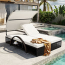 U_STYLE Outdoor Steel Frame Sun Lounger with Adjustable Backrest,Patio Double Sunbed with Hidden Side Table and Arched Armrests,Suitable for Patio Pool Deck,Garden,Backyard