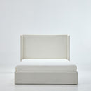 Carmen Upholstered Wingback Bed Frame with 52.3' High Headboard in Textured Ivory Canvas Chenille, Minimalist Design, No Box Spring Needed
