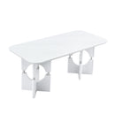 Modern White Marble Pattern MDF Dining Table with Sleek Metal Hollow Frame, Ideal for Small Space Homes and Apartments