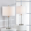 23.25'' Nickel Clear Glass Table Lamps Set of 2, Modern Bedside Lamp With Clear Bubble Glass Glass Body, 3 Way Dimmable End Table Lamp With White Fabric Shade For Living Room, Bedroom, Office, Study