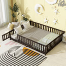 Queen Size Floor Bed with Fence,Door,Rubber Wood Floor Bed with Safety Guardrails,Espresso (Old Sku W504P286390)