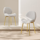 Modern minimalist white teddy velvet Dining Chairs Set of 2 with sturdy gold metal legs and comfortable backrest design, suitable for restaurants, kitchens, and offices.