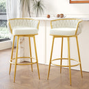Swivel Counter Height Bar Stools Set of 2,31.5'Bar Height Stools with Hand-Woven Backrest & Gold Metal Legs,Modern Low Back Upholstered Kitchen Chairs with Footrest for Island,Dining Room,Beige