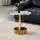 21.65 Inch Modern End Table, Nightstand, Featuring White Marble-Patterned Glass With A Gold Stainless Steel Frame, Suitable For Living Rooms And Bedrooms, Easy To Assemble.