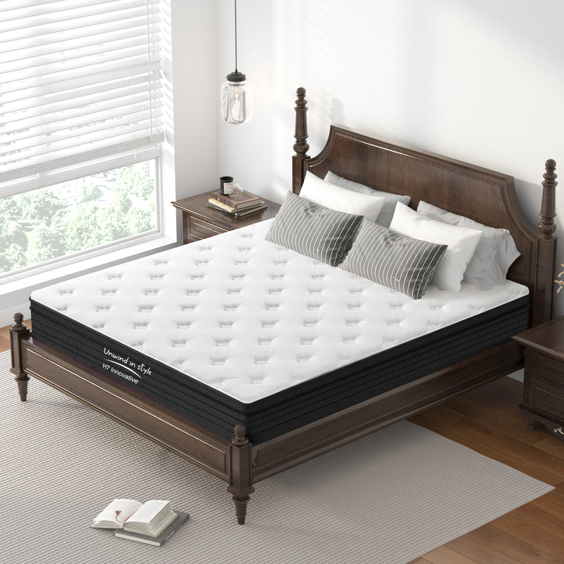 Queen Size Mattress,12 Inch Hybrid Mattress, Individually Pocketed Innerspring, Medium Firm