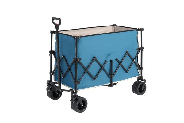 Beach Wagon,Collapsible Wagon 220lbs with Big Wheels Foldable Wagon Carts, Heavy Duty 300L Folding Utility Garden Cart with Big All-Terrain Beach Wheels & Drink Holders. Blue
