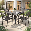 5‑Piece Outdoor Patio Dining Set, 4 Metal Chairs (350 lbs Capacity), 37.8' Square Wood‑Grain Metal Table w/ Umbrella Hole,Rustproof, Ergonomic Slat Design, 30‑Min Quick Assembly, Ideal for Garden