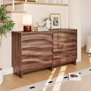 59.1' Buffet Sideboard with 6 Drawers, Walnut Finish with Wave Grain Texture, Farmhouse Storage Cabinet for Dining Room Living Room Hallway, Large Space Accent Furniture, Easy Assembly