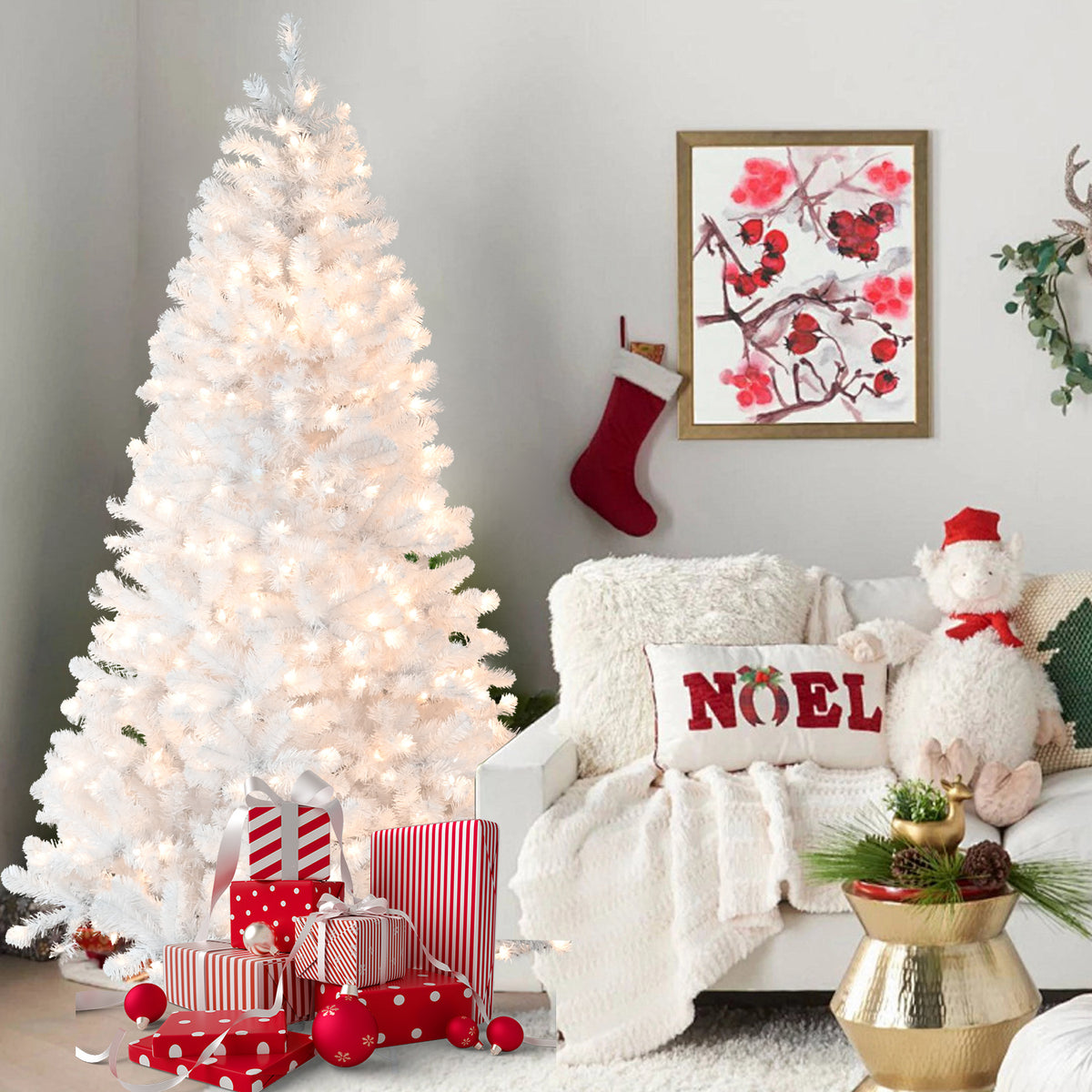 ◆ハーバリウム　281 white Christmas *.:。✿*゜¨ 7.5FT Pre-Lit White Christmas Tree with Memory Wire – 450 Warm Incande