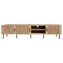 Modern 78 inch TV Stand for TVs up to 85 inches, Natural Wood Finish with Closed Storage, Soft-Closing Hinges, Sturdy Iron Legs, Living Room Entertainment Center