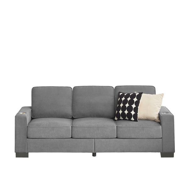 Modern Snowfleece Fabric 3-Seater Sofa with Cup Holders in Gray, 83.86'