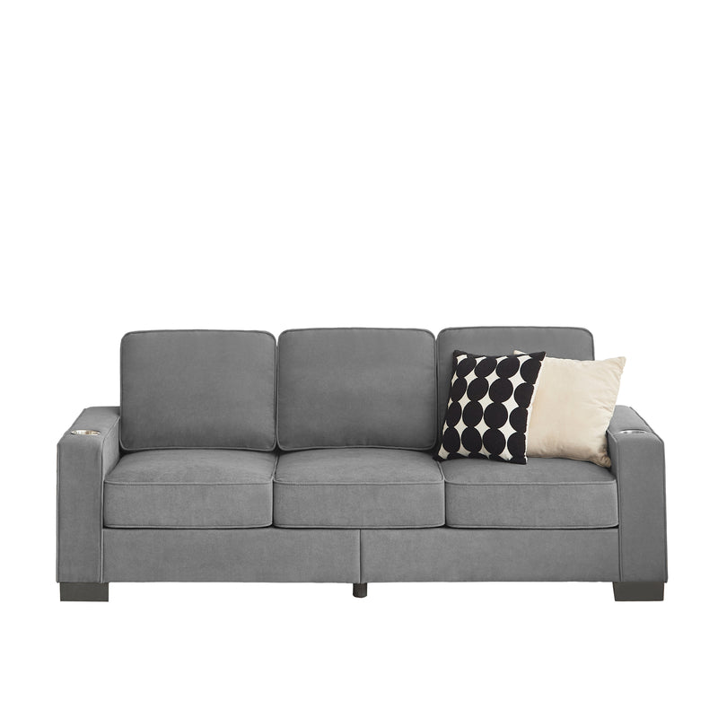 Modern Snowfleece Fabric 3-Seater Sofa with Cup Holders in Gray, 83.86'