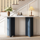 TREXM Narrow Console Table, Entryway Table with Oval Faux Marble Top, Rustic Sofa Table with Curved Legs, Hallway Accent Table for Entrance and Living Room (Navy+White)