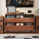 44.1' Large Record Player Stand, Mid Century Turntable Stand,Vintage Player Table with Spacious Storage, Vinyl Record Holder for Bedroom Living Room (Walnut)