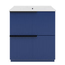 Blue Fluted Bathroom Vanity with Ceramic Sink, 30' Freestanding Cabinet, Full-Extension Soft-Close Drawers, MDF Construction